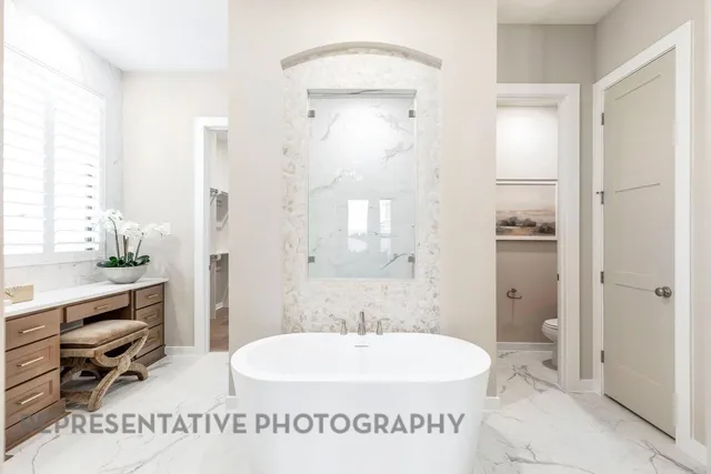 a view of a hallway with a chandelier