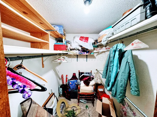 a view of walk in closet with clothes and shoes