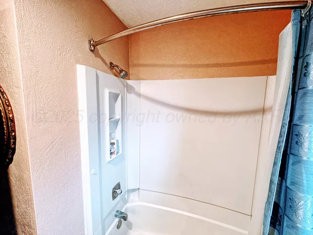 a bathroom with a bathtub and a shower