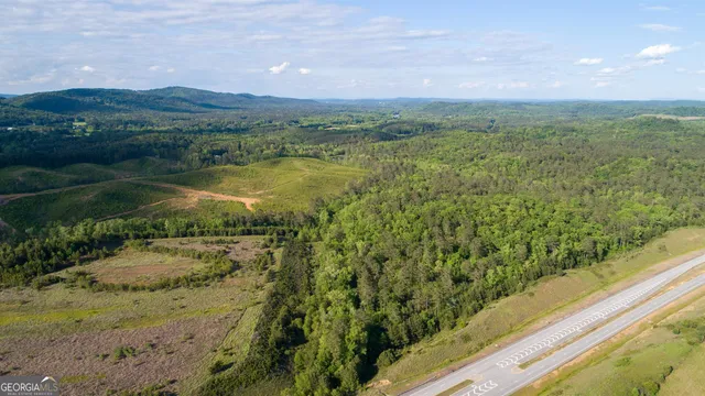 a view of a green field with an ocean view