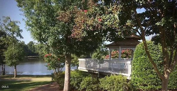a view of a garden with a bench