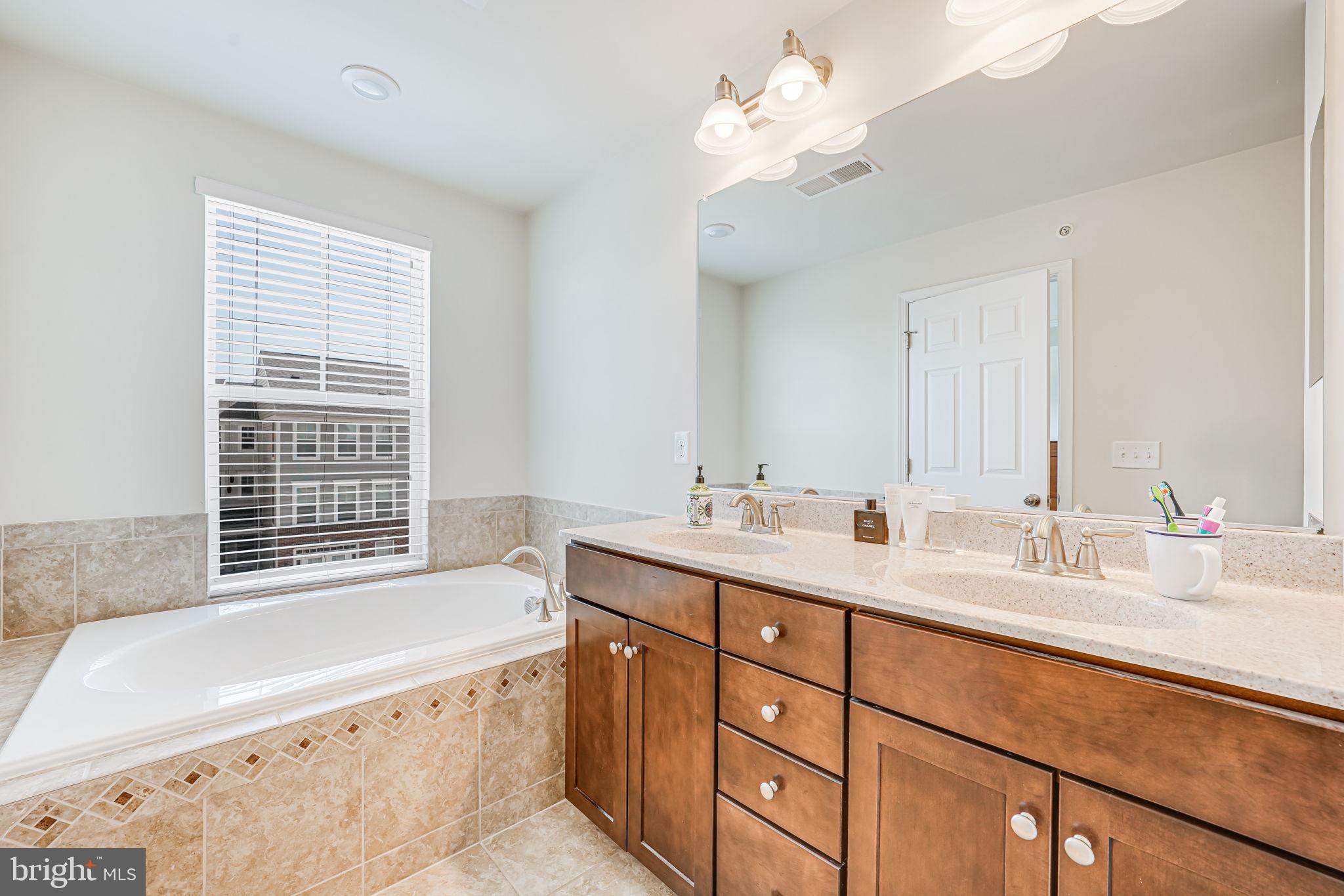 43373 Town Gate Square Chantilly, VA 20152 - Photo 29 of 30 a bathroom with a tub a double vanity sink and a mirror