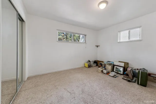 a view of a room with racks on the wall