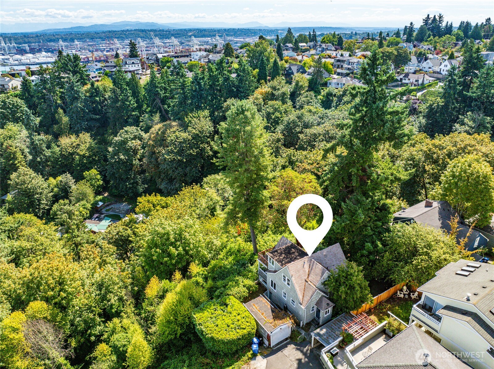 2309 Arch Avenue Southwest Seattle, WA 98116 - Photo 37 of 40 an aerial view of a house with a yard basket ball court and outdoor seating