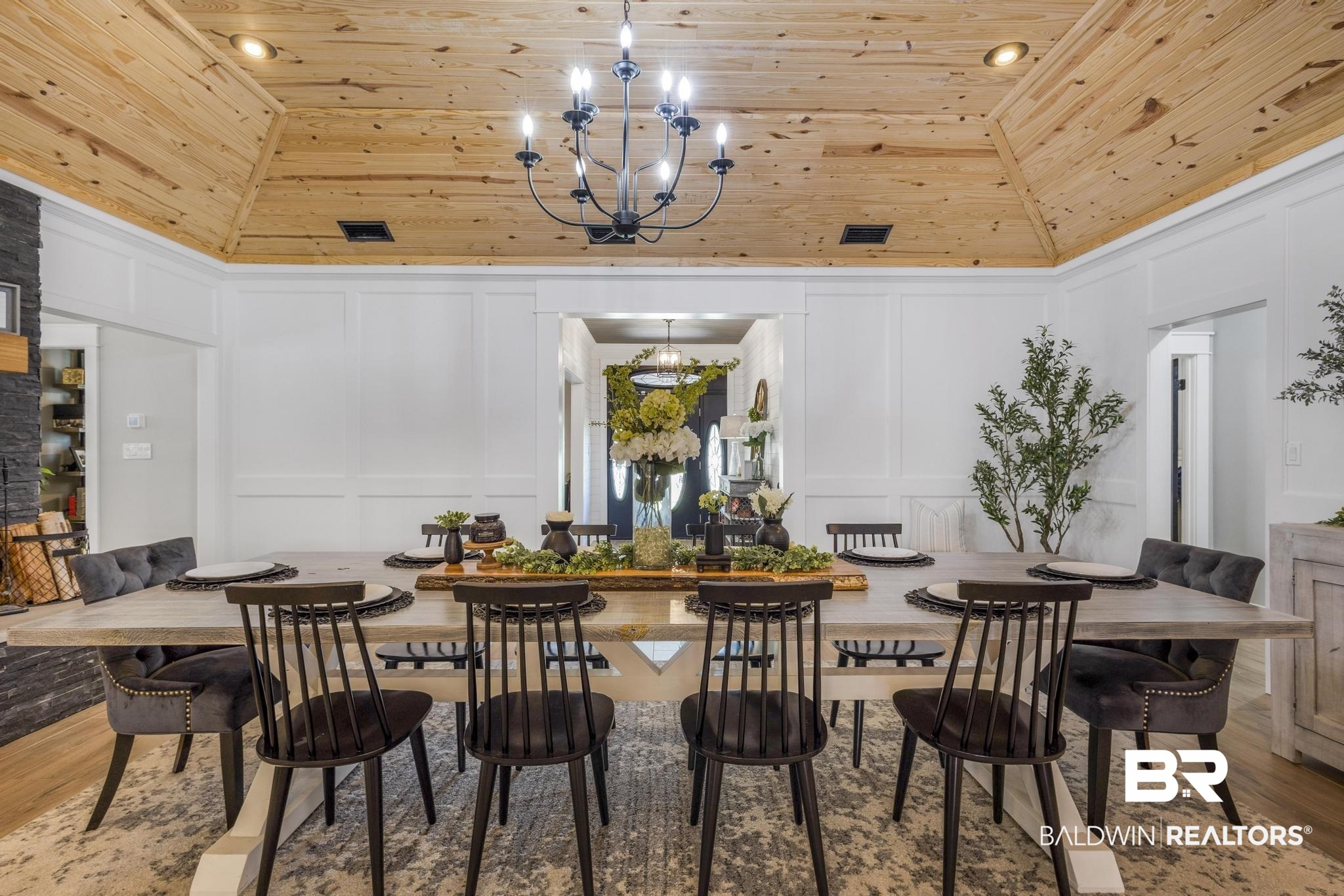 83 Caisson Trace Daphne, AL 36527 - Photo 12 of 63 Vaulted wood-paneled ceiling with recessed lighting and a central chandelier
