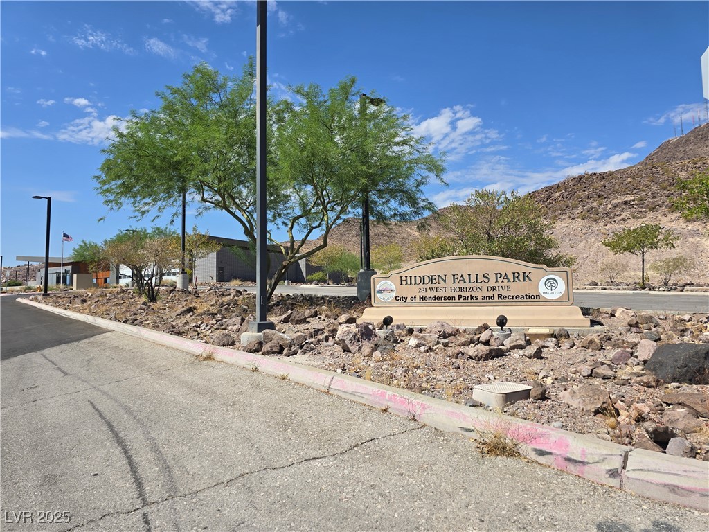 853 Rusty Anchor Way Henderson, NV 89002 - Photo 49 of 76 Community Hidden Falls Park sign with a mountain view