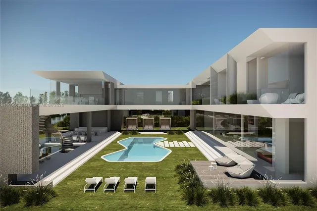 a front view of a house with a lake view