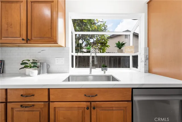 a view of kitchen with granite countertop white cabinets and a potted plant