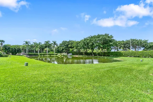 a view of a lake with a big yard