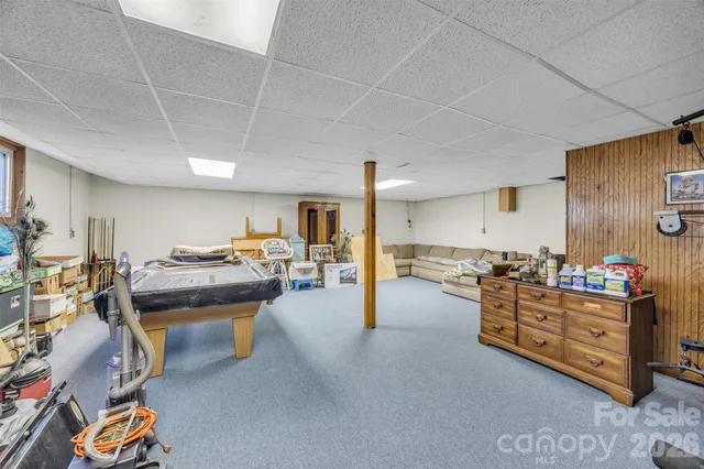a living room with furniture a mirror and a potted plant