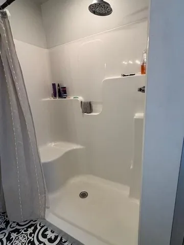 a bathroom with a bathtub