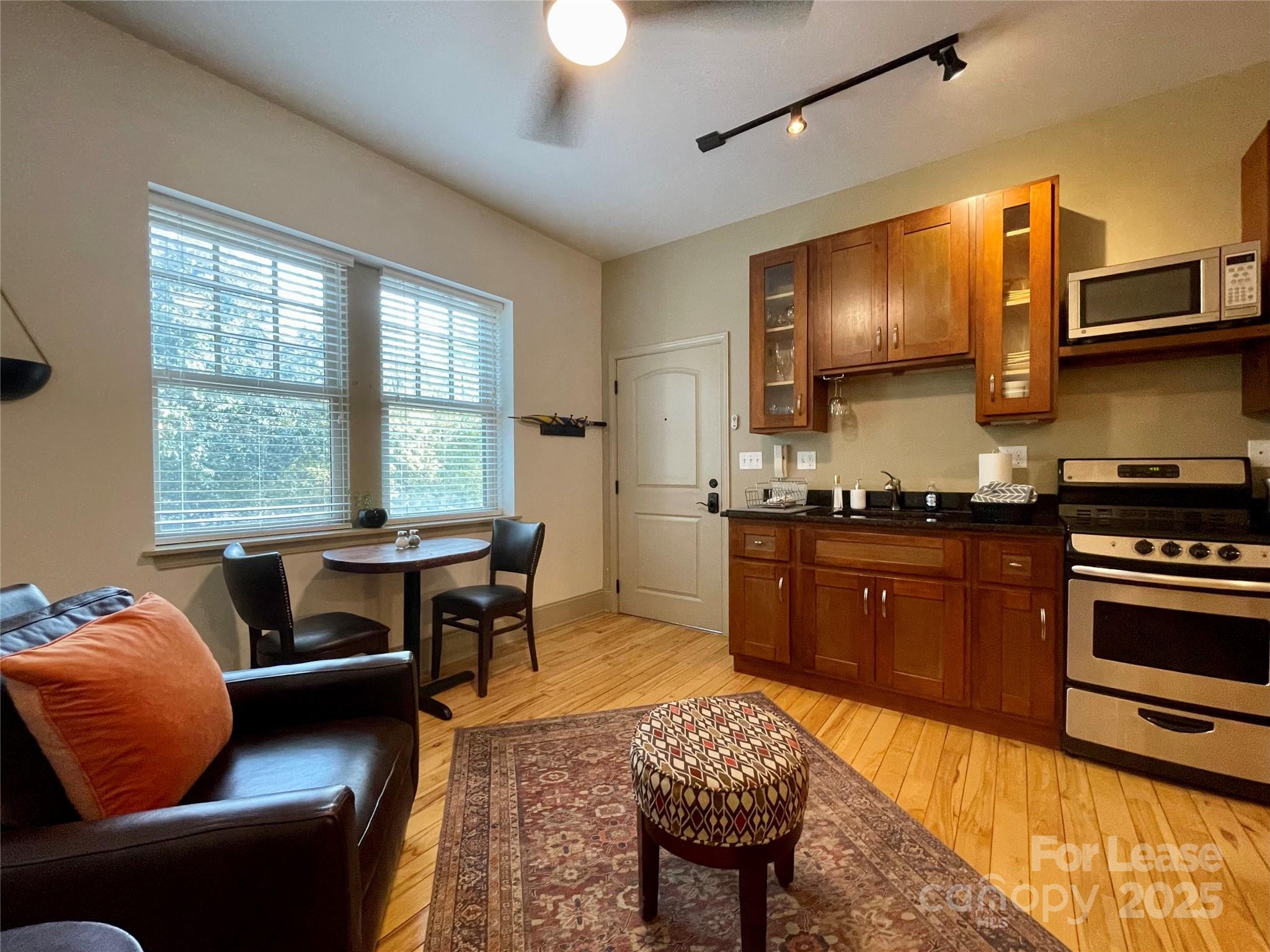 5 West Walnut Street, Unit 202 Asheville, NC 28801 - Photo 8 of 14 a kitchen with stainless steel appliances granite countertop a stove a sink and a refrigerator