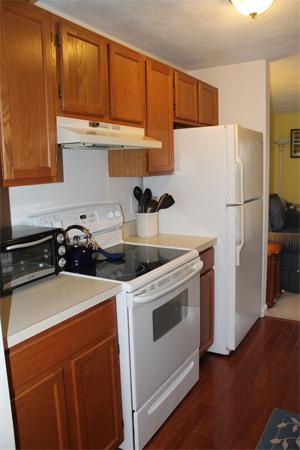 133 Patrick Road, Unit 133 Tewksbury, MA 01876 - Photo 13 of 30 a kitchen with a sink a refrigerator and cabinets