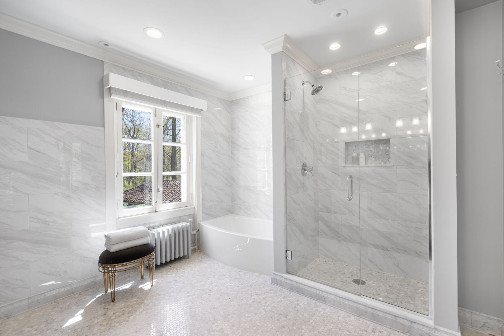 51 South Mayflower Road Lake Forest, IL 60045 - Photo 39 of 64 a bathroom with a bathtub and a shower