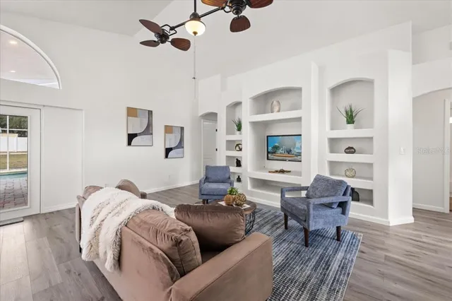 a living room with furniture