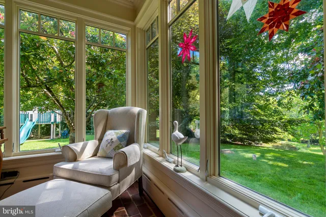 a view from deck with patio