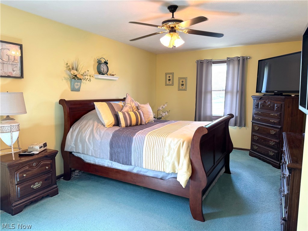 3906 Webb Road Ravenna, OH 44266 - Photo 21 of 33 Bedroom featuring wall-to-wall carpeting and a ceiling fan with integrated lighting
