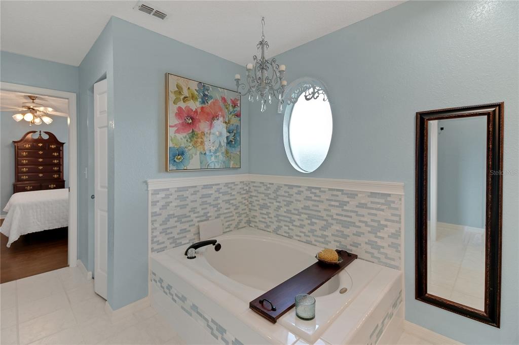 32801 Oak Park Drive Leesburg, FL 34748 - Photo 34 of 46 a bathroom with a tub a mirror and sink