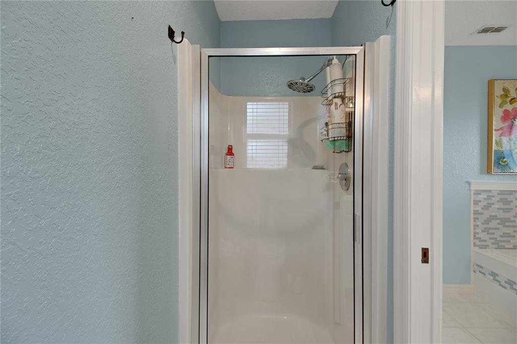 32801 Oak Park Drive Leesburg, FL 34748 - Photo 36 of 46 a bathroom with a glass shower door and a mirror