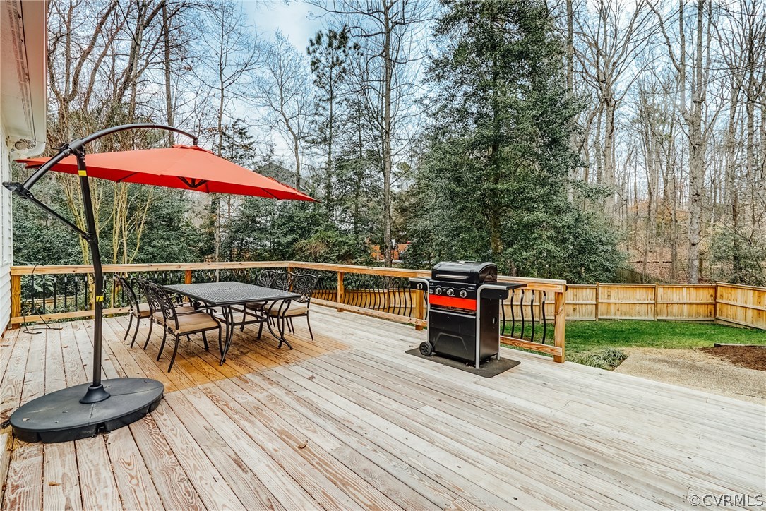 9000 Cardiff Road North Chesterfield, VA 23236 - Photo 35 of 40 a view of a roof deck with table and chairs under an umbrella