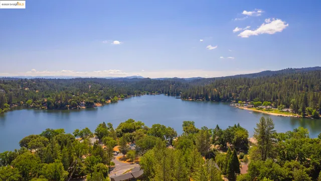 a view of a lake with a mountain in the background