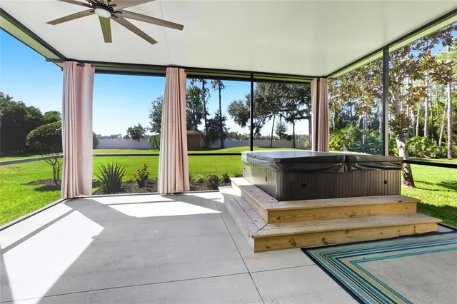 an aerial view of a house with a garden