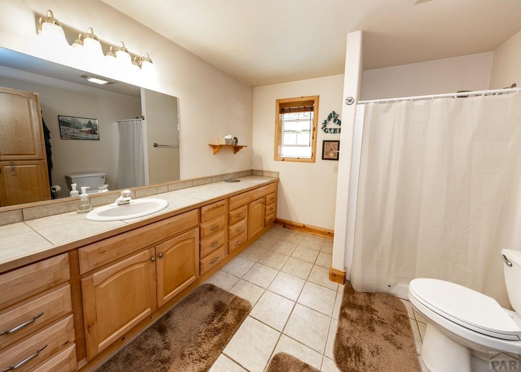331 Westcliffe Drive Rye, CO 81069 - Photo 38 of 48 a spacious bathroom with a double vanity sink toilet and a mirror