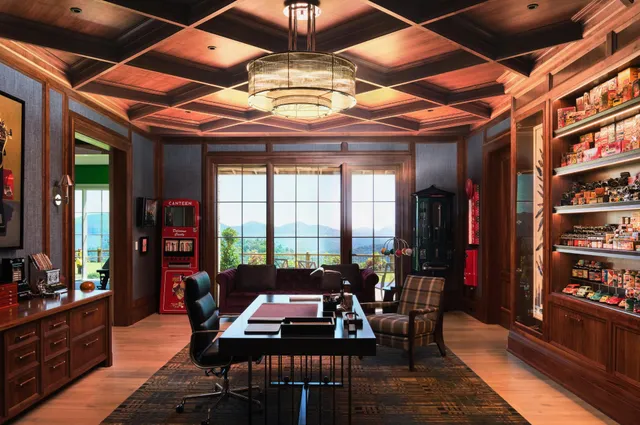 a front view of a house with a garden and swimming pool