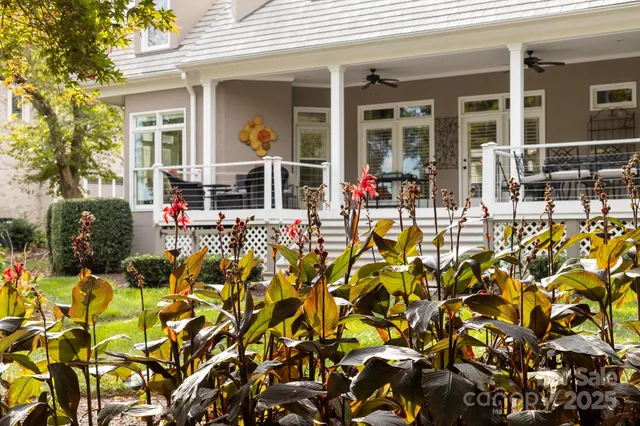 front view of a house with a patio