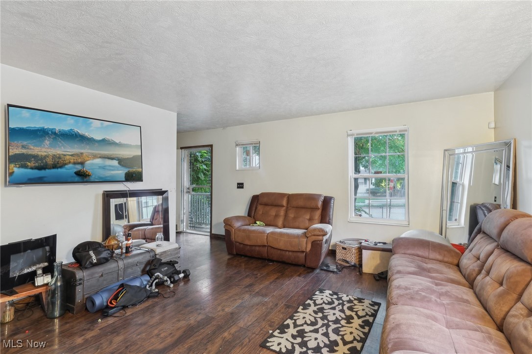 1042 Ansel Road Cleveland, OH 44103 - Photo 10 of 36 Living room with a textured ceiling and dark wood-type flooring