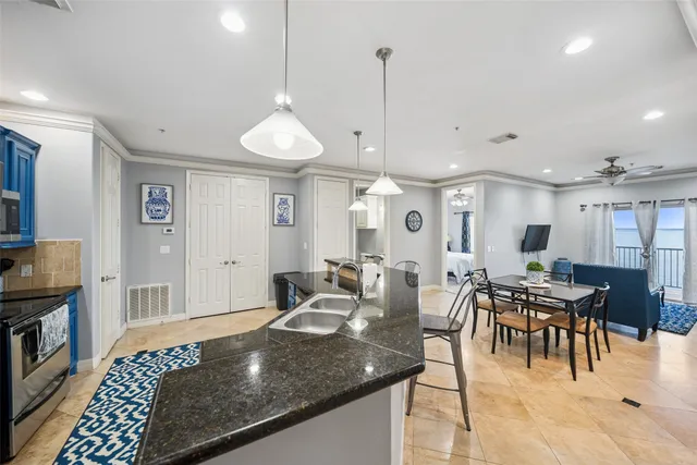 a large kitchen with lots of counter space
