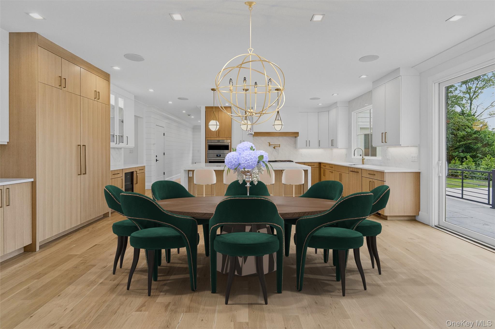 32 A Pine Road Syosset, NY 11791 - Photo 14 of 46 Dining area with a chandelier, light wood-style floors, and recessed lighting
