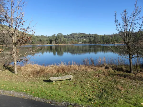 a view of a lake with a mountain in the background