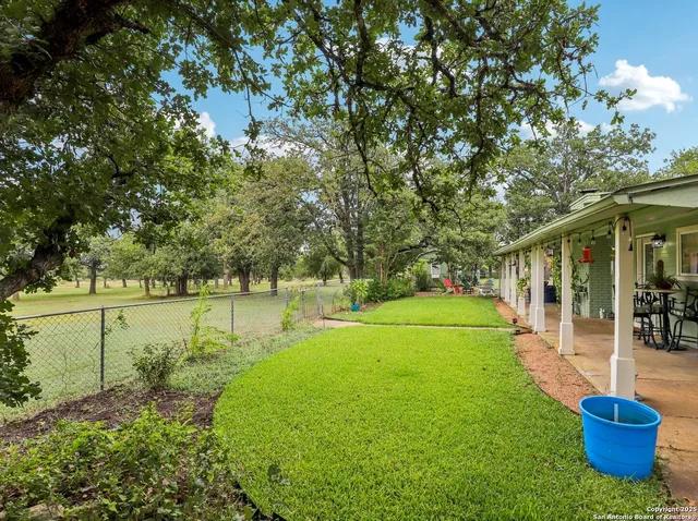 a view of a garden from a patio