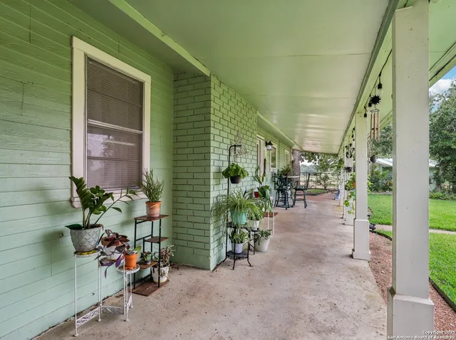 a view of potted plants in front of a door
