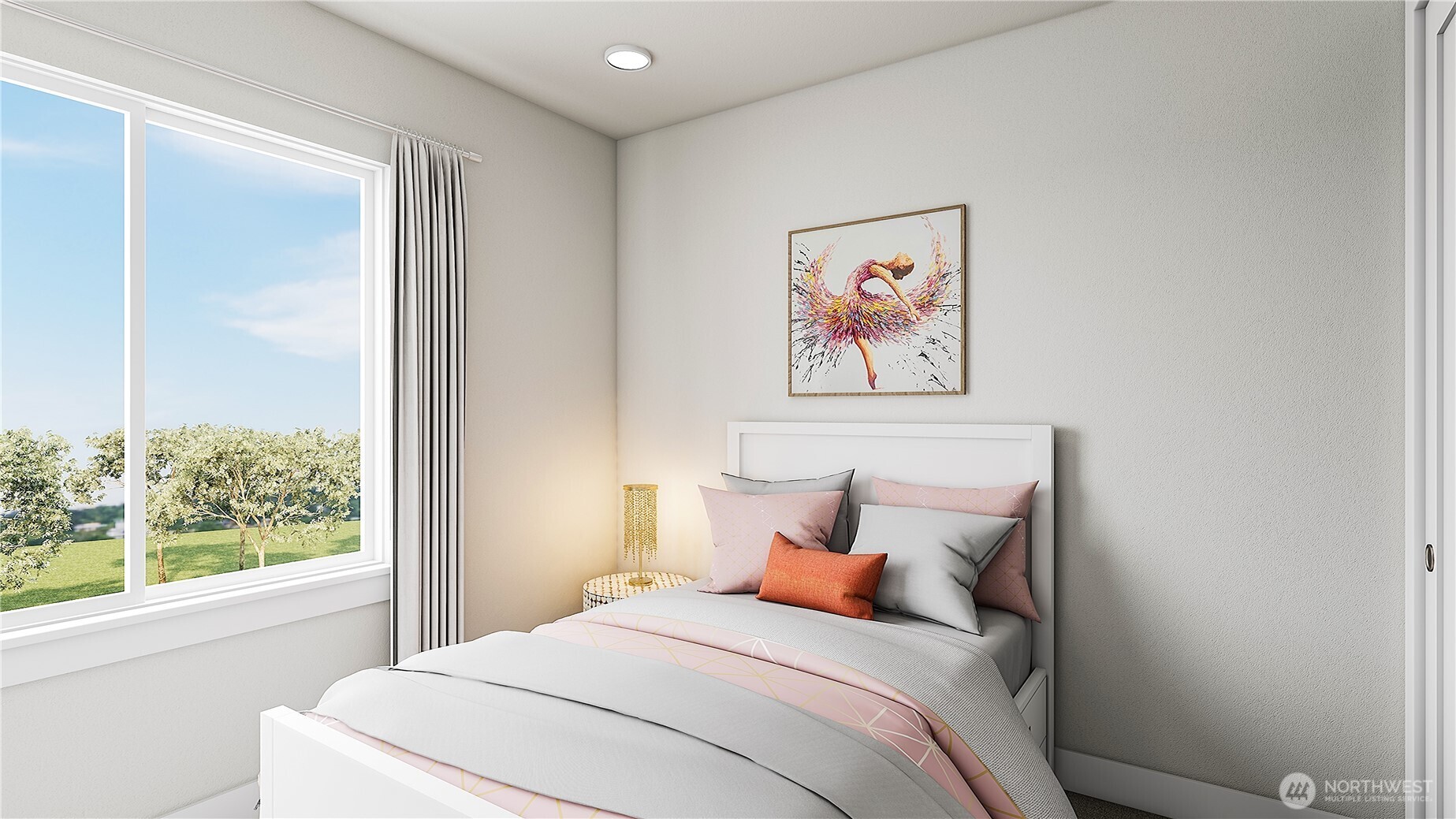 18811 99th Court Northeast, Unit D Bothell, WA 98011 - Photo 13 of 17 a bedroom with a bed and a painting on the wall