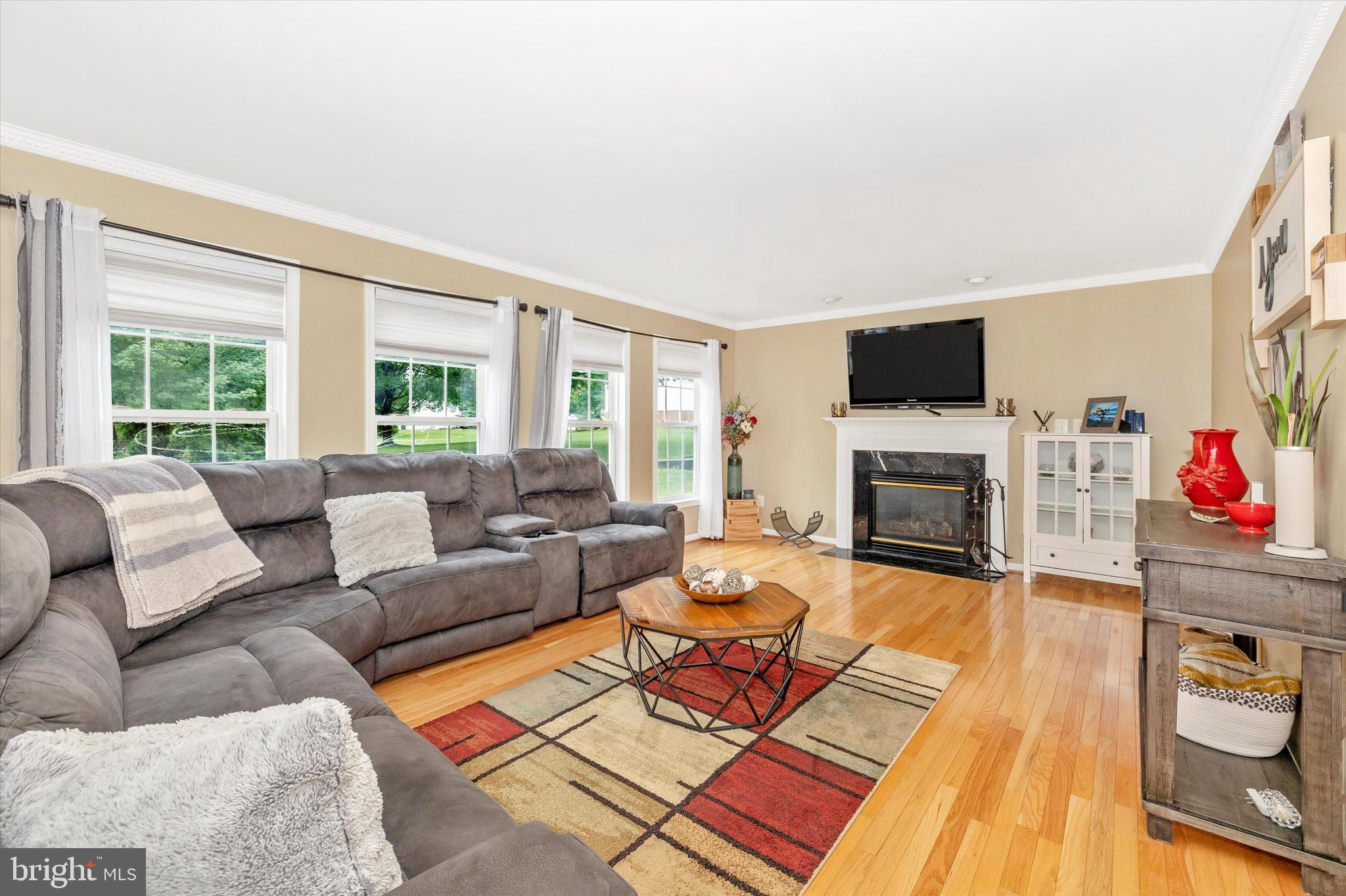 95 Burnside Court Frederick, MD 21702 - Photo 4 of 36 a living room with furniture a flat screen tv and a fireplace