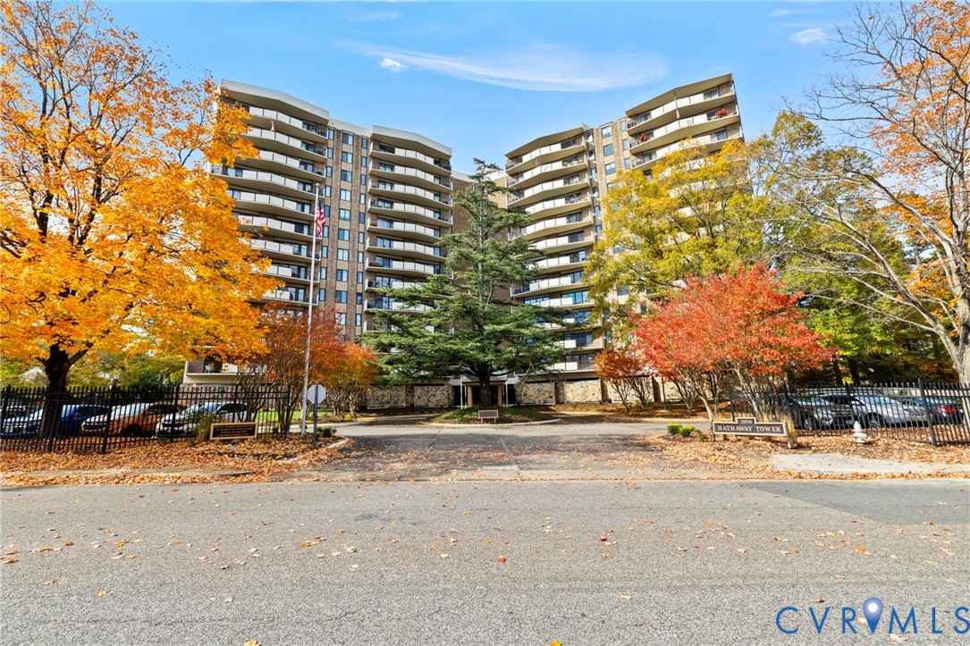 a view of building with a street