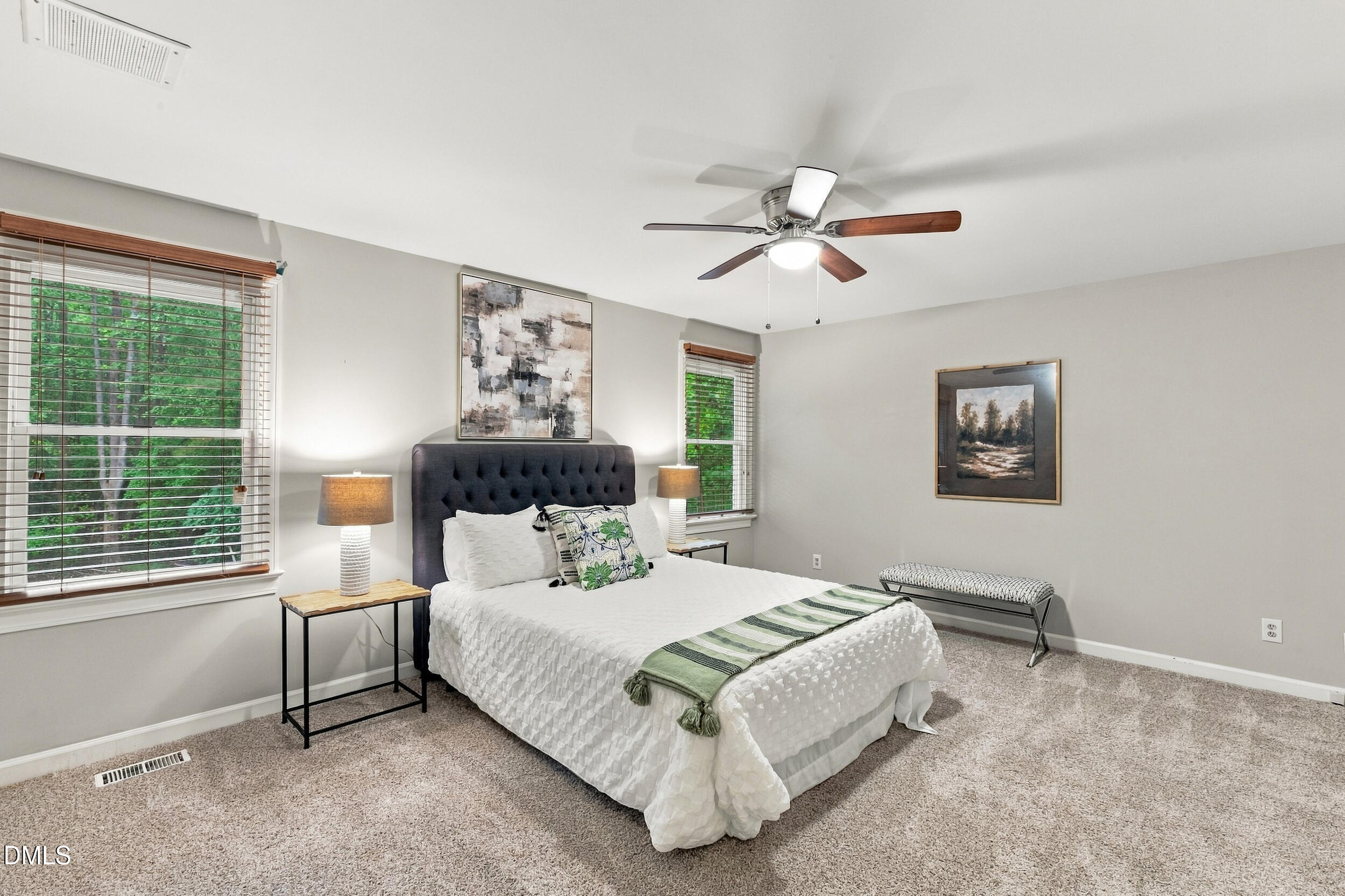 2329 Win Road Garner, NC 27529 - Photo 48 of 90 Recessed lighting, ceiling fan with wood-finish blades, and carpeted flooring