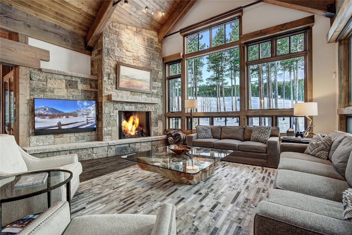422 Timbertrail Road Breckenridge, CO 80424 - Photo 15 of 50 a living room with fireplace furniture and a flat screen tv