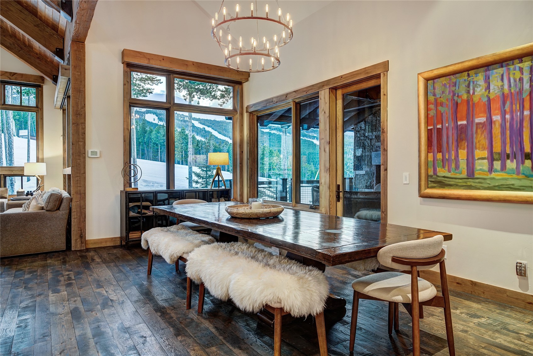 422 Timbertrail Road Breckenridge, CO 80424 - Photo 23 of 50 a dining room with furniture a chandelier and wooden floor