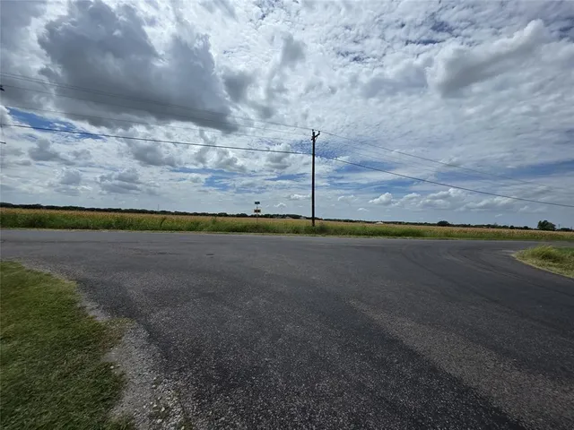 a view of a field with an trees in the background