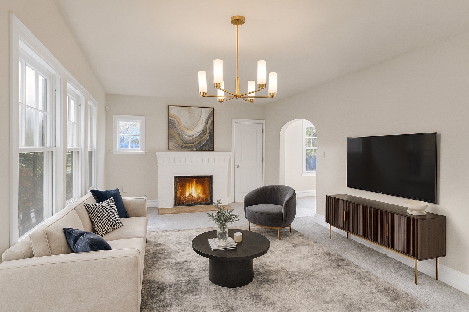 624 Lincoln Avenue Elgin, IL 60120 - Photo 3 of 24 a living room with furniture a flat screen tv and a large window