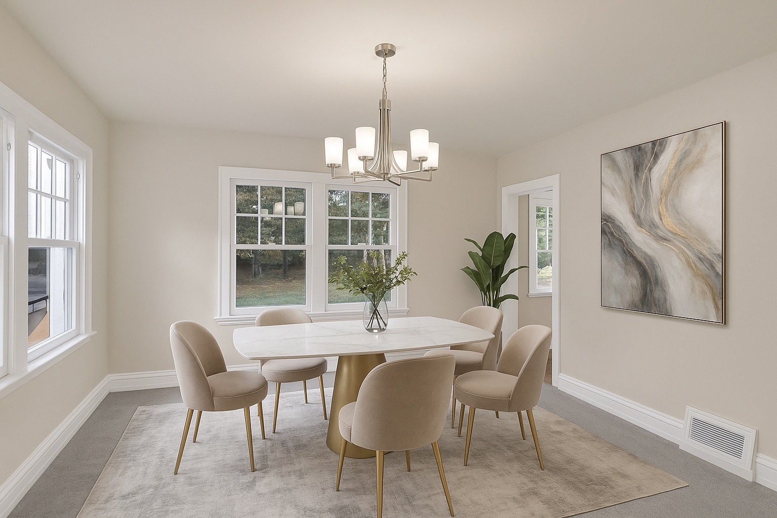 624 Lincoln Avenue Elgin, IL 60120 - Photo 6 of 24 a dining room with furniture a potted plant and a chandelier