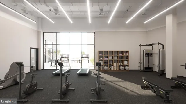a view of a room with gym equipment