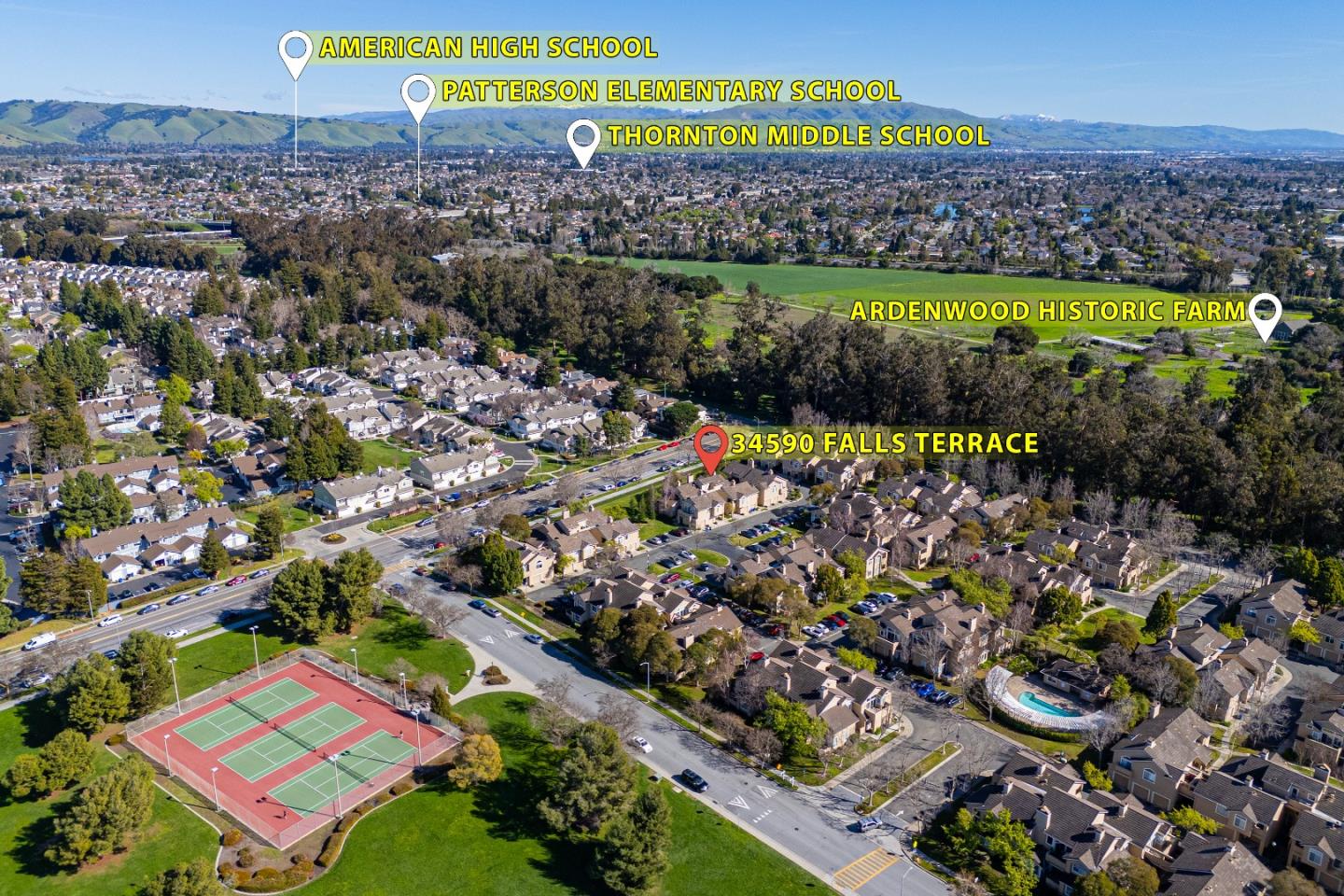 34590 Falls Terrace Fremont, CA 94555 - Photo 36 of 38 an aerial view of a city