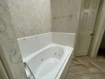 a bathroom with a bathtub