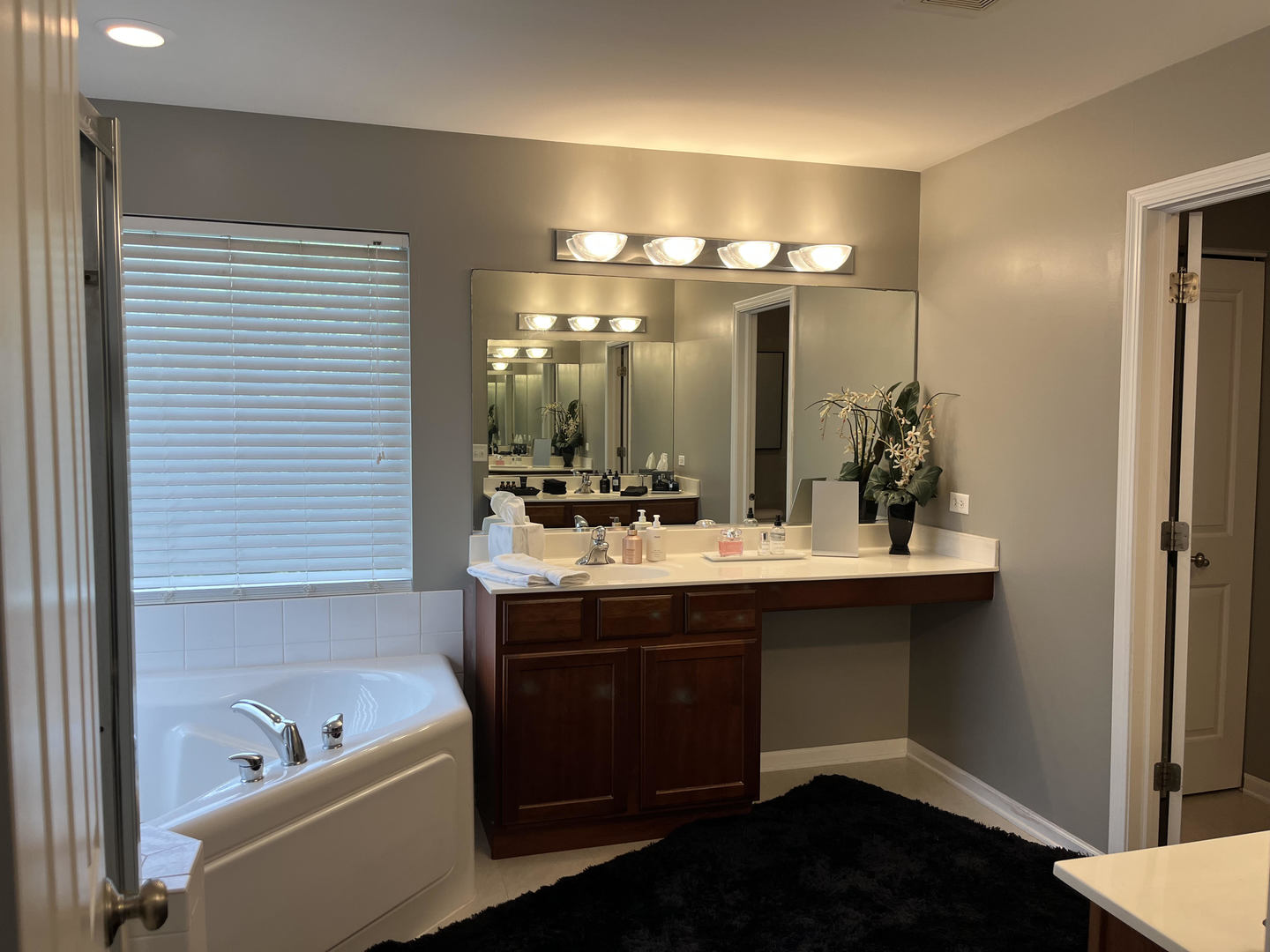 12922 Grande Poplar Circle Plainfield, IL 60585 - Photo 22 of 47 a bathroom with a sink a large mirror and shower