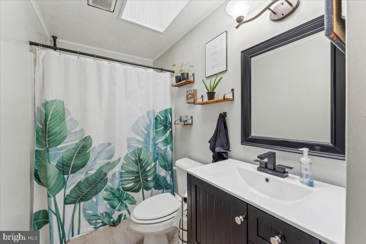 5519 Baskin Street Churchton, MD 20733 - Photo 11 of 20 a bathroom with a sink a mirror a potted plant and a toilet