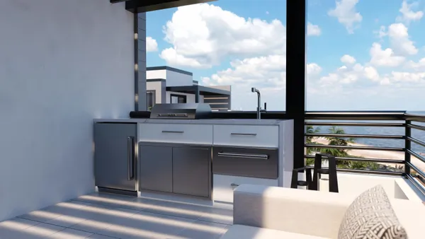 a living room with a fireplace furniture and a floor to ceiling window